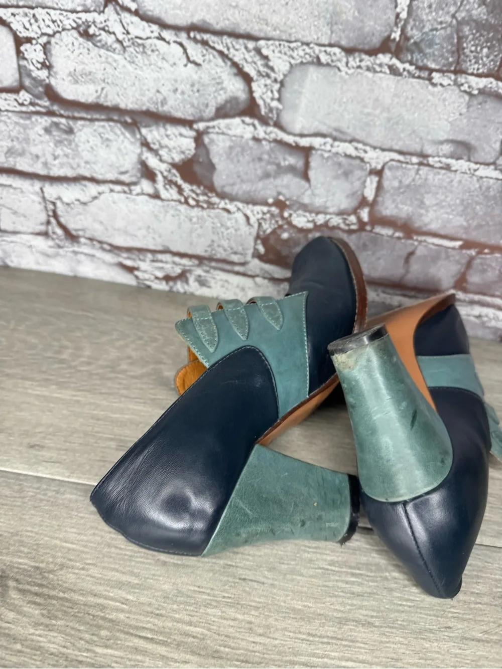 re-mix vintage Aviator 1930’s Blue Leather Peep Toe Heels Women Sz 6.5M US/37EU